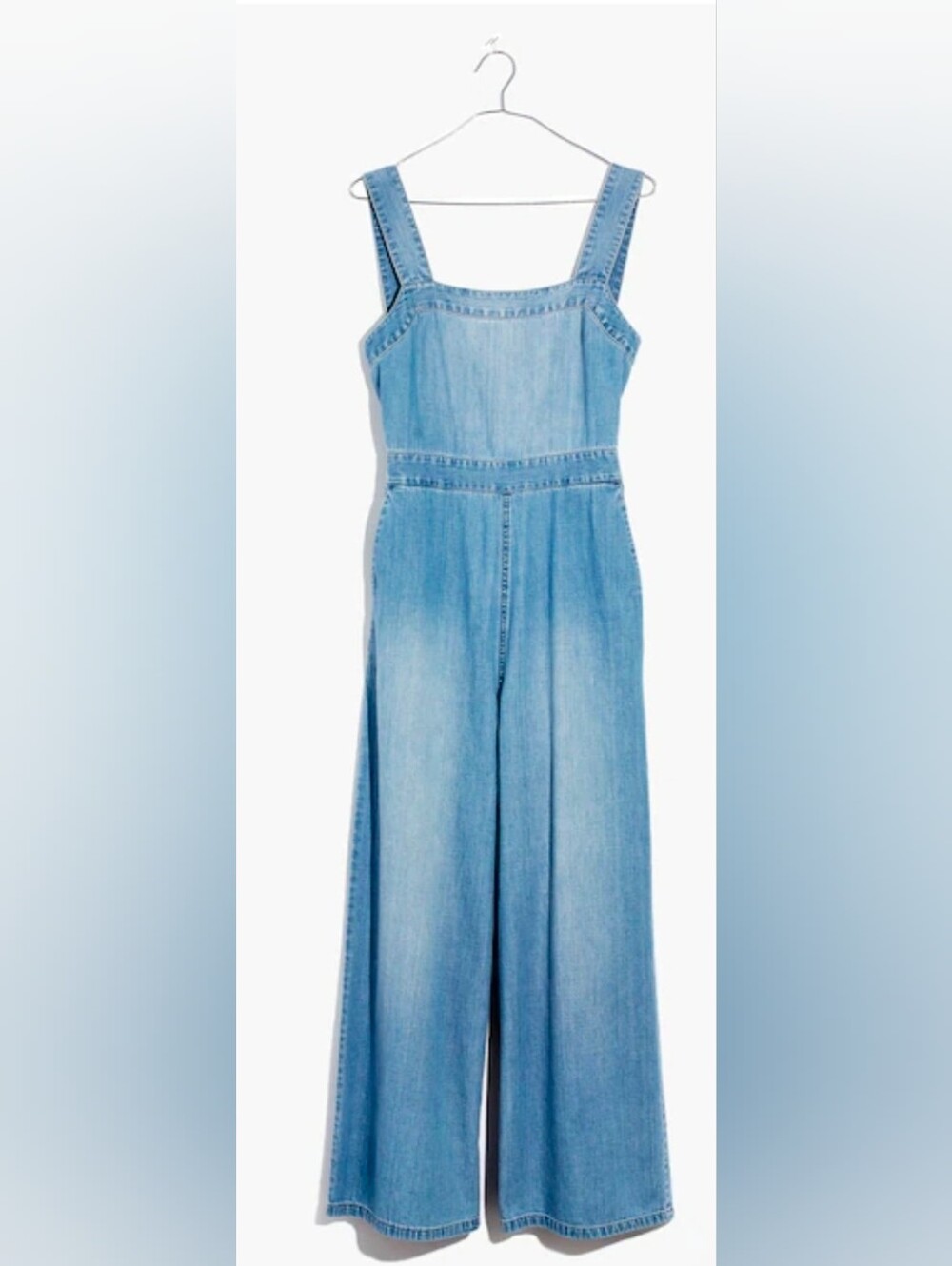New York & Company Light Blue Denim Wide-Leg Jumpsuit